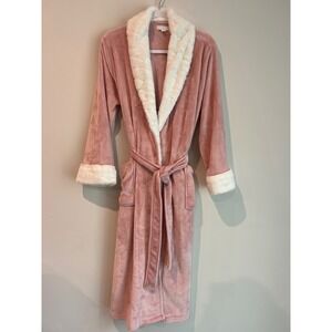 Charter Club Intimates Plush Cozy Pink Robe Shawl Collar White Faux Fur Trim M/L